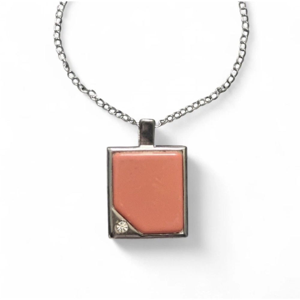Vintage Handmade 80s Pink and Silver  Pendant Necklace with Rhinestone